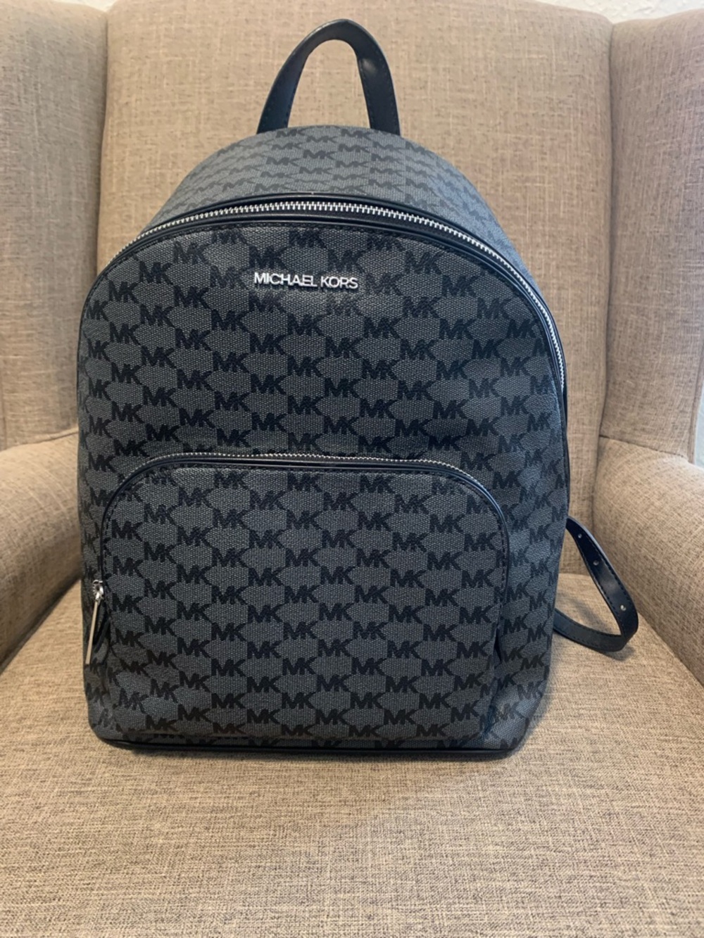 Michael Kors Black and Gray Medium MK Logo Backpack - Picture 3 of 8